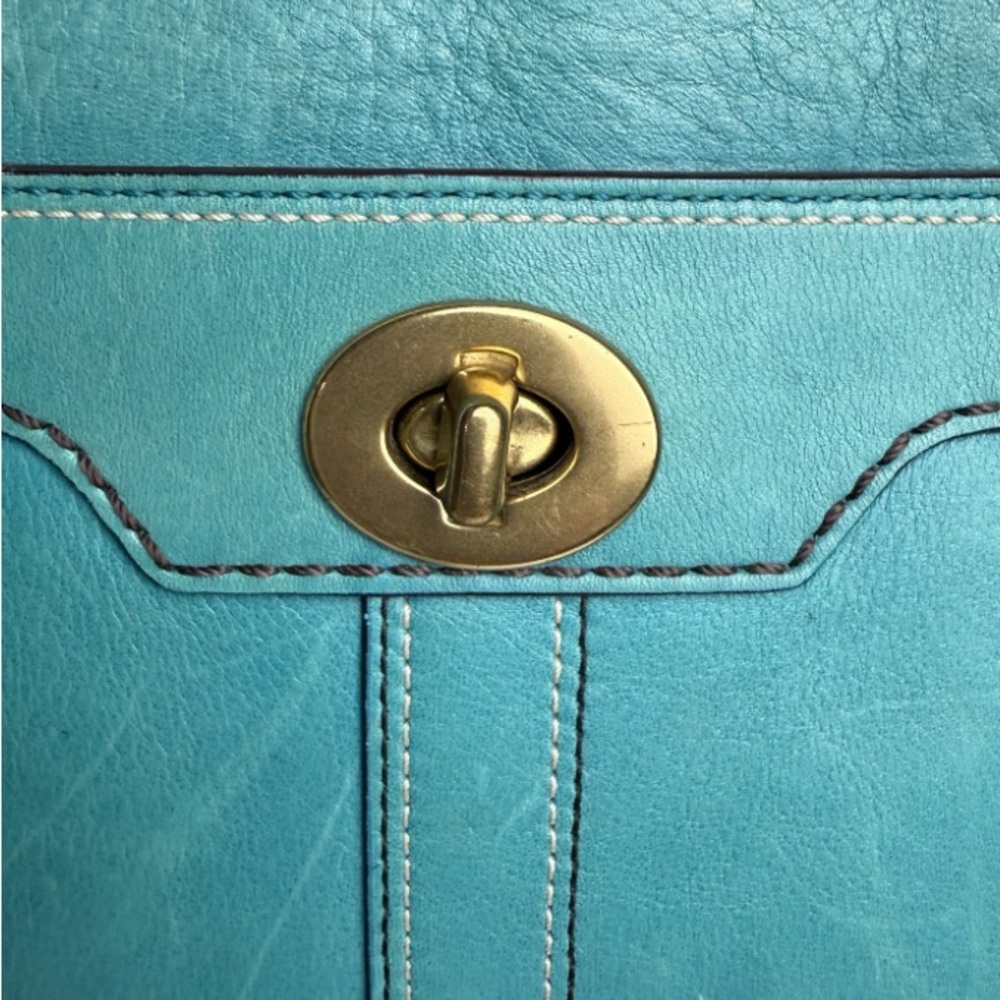 Rare Vintage COACH 11048 Hampton Blue Leather Large Shoulder Bag Tote Expandable - Picture 3 of 13